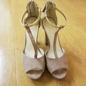 Nine West Suede Peep Toe Platform Block Heels